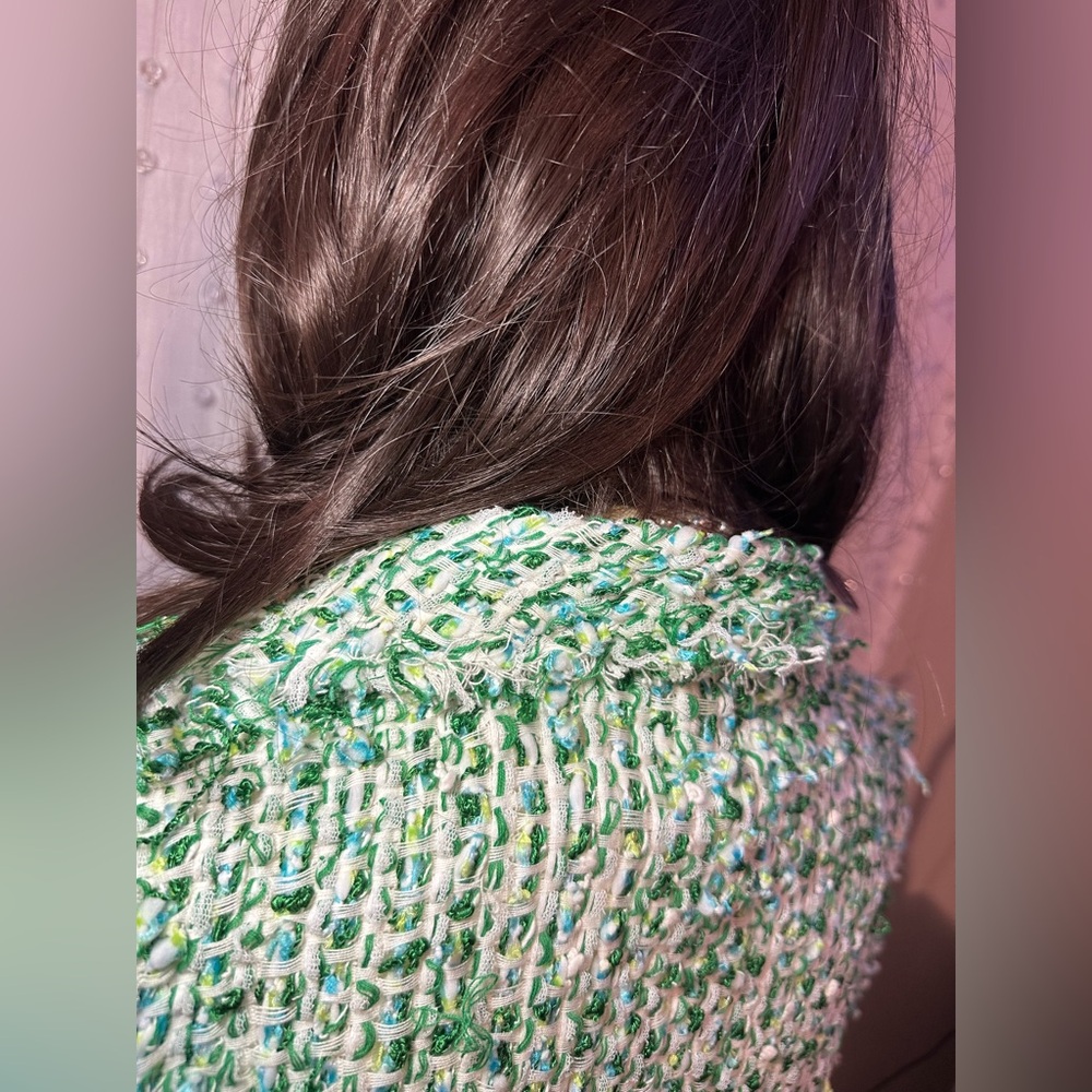 🔥Beautiful, Classic CH by Carolina Herrera Green & White Tweed Mini Dress Size 8 - Picture 9 of 15